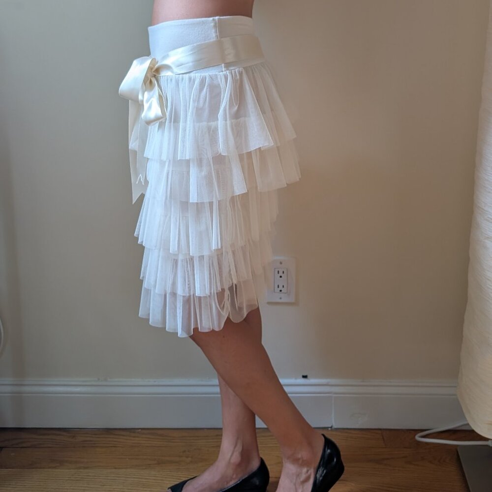 Rinascimento Ivory Layered Tulle Cocktail Skirt with Ribbon Bow Size M Italy - Picture 12 of 16
